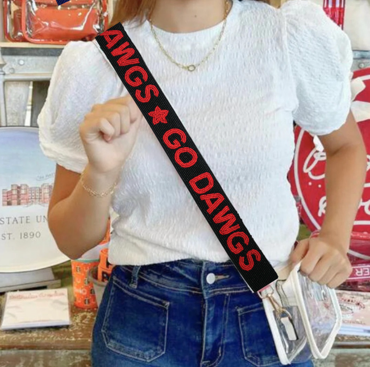 Georgia Bulldogs Black Beaded Purse Strap | UGA Game Day Bag Strap