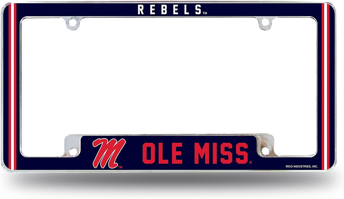 University of Mississippi Rebels Ole Miss Metal License Plate Frame Chrome Tag Cover Alternate Design 6x12 Inch