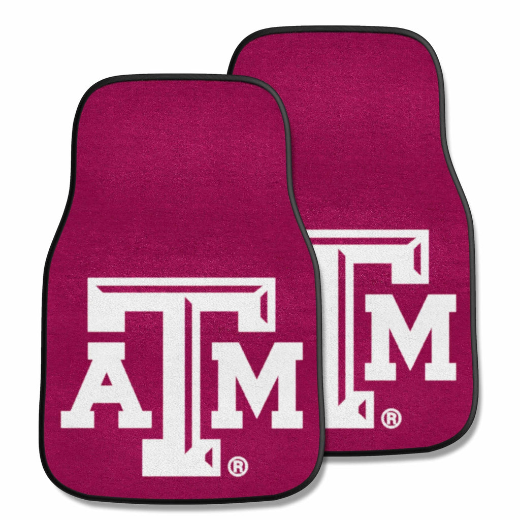 Texas A&M University Aggies 2-Piece Vehicle Carpet Mat Set, Front Row Automotive Floor Mats, Non-Slip Backing, 18x27 Inch Each, Team Colors, Officially Licensed