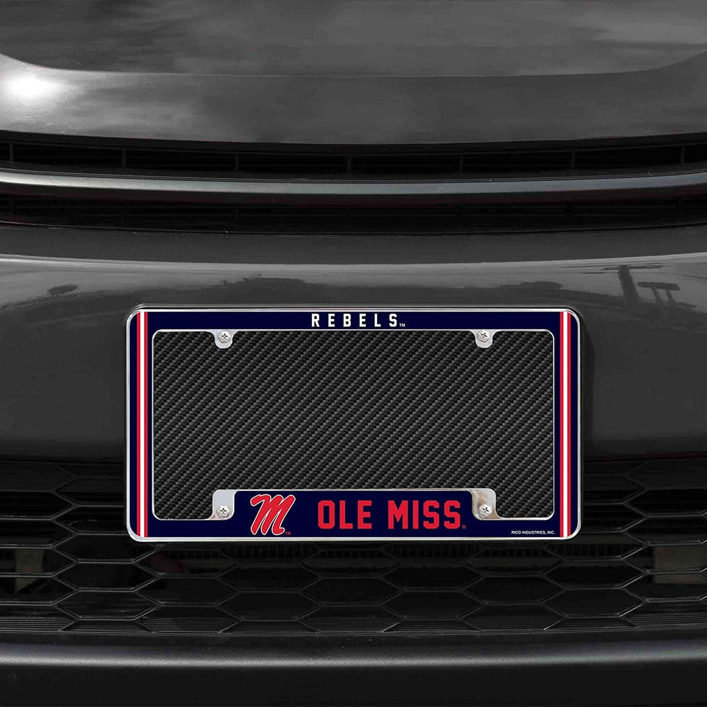 University of Mississippi Rebels Ole Miss Metal License Plate Frame Chrome Tag Cover Alternate Design 6x12 Inch