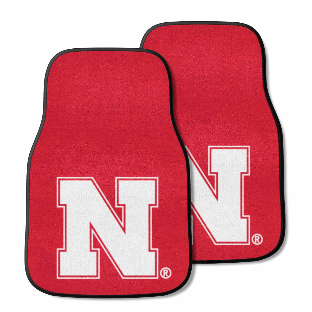 University of Nebraska Cornhuskers 2-Piece Vehicle Carpet Mat Set, Front Row Automotive Floor Mats, Non-Slip Backing, 18x27 Inch Each, Team Colors, Officially Licensed
