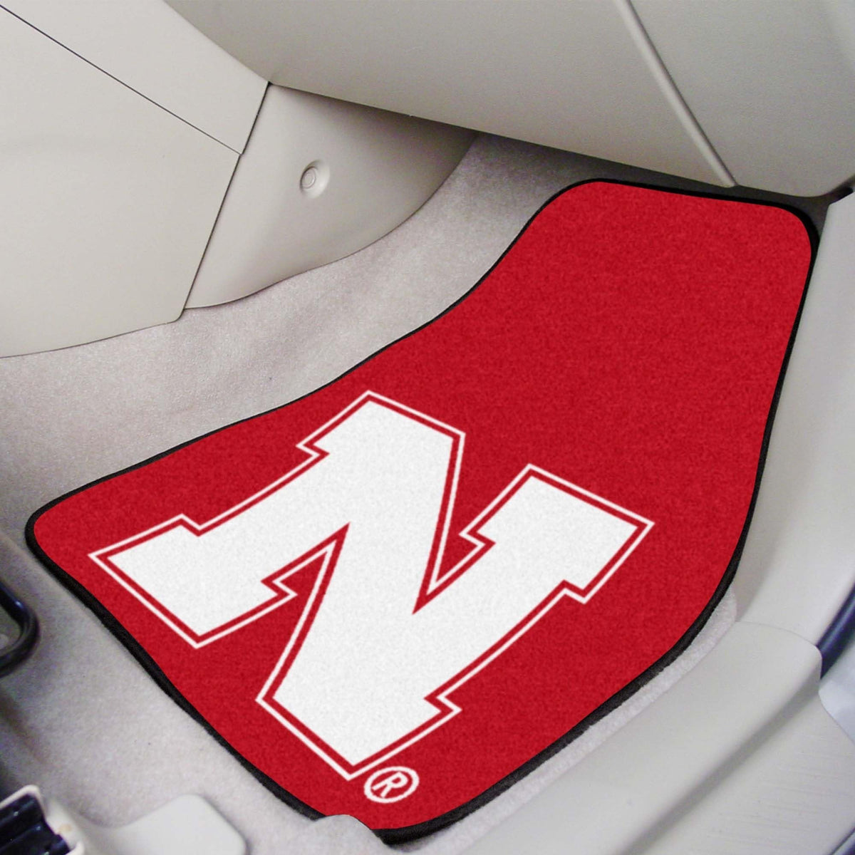University of Nebraska Cornhuskers 2-Piece Vehicle Carpet Mat Set, Front Row Automotive Floor Mats, Non-Slip Backing, 18x27 Inch Each, Team Colors, Officially Licensed
